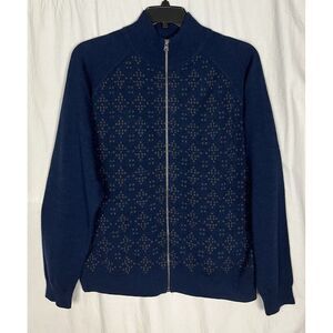 Murano Full Zip Cardigan Men XL Blue Knit‎ Wool Monck Neck Long Sleeve Casual